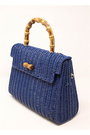 Bag in blue woven wicker with bamboo handle Laboratorio Capri | 115COBALTBLUE